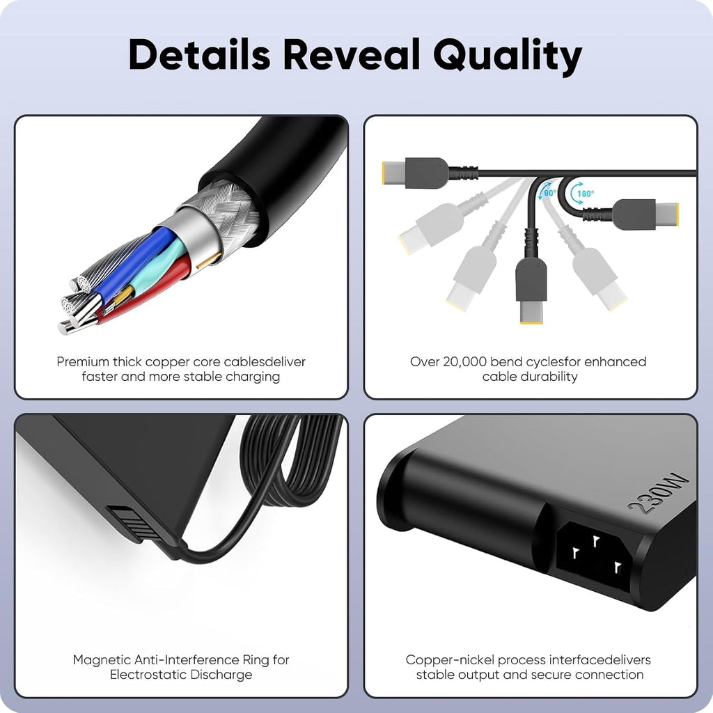 230W Laptop Charger Replacement for Lenovo Legion:5 7 5P C7 S7 Y540 Y545 Y740 Y730 Y900 Y910 Y920 Y7000 Y7000P ThinkPad P15 P16 P73 P72 P71 P53 P52 LOQ 15IRX9 AC Power Adapter Laptop Power Supply