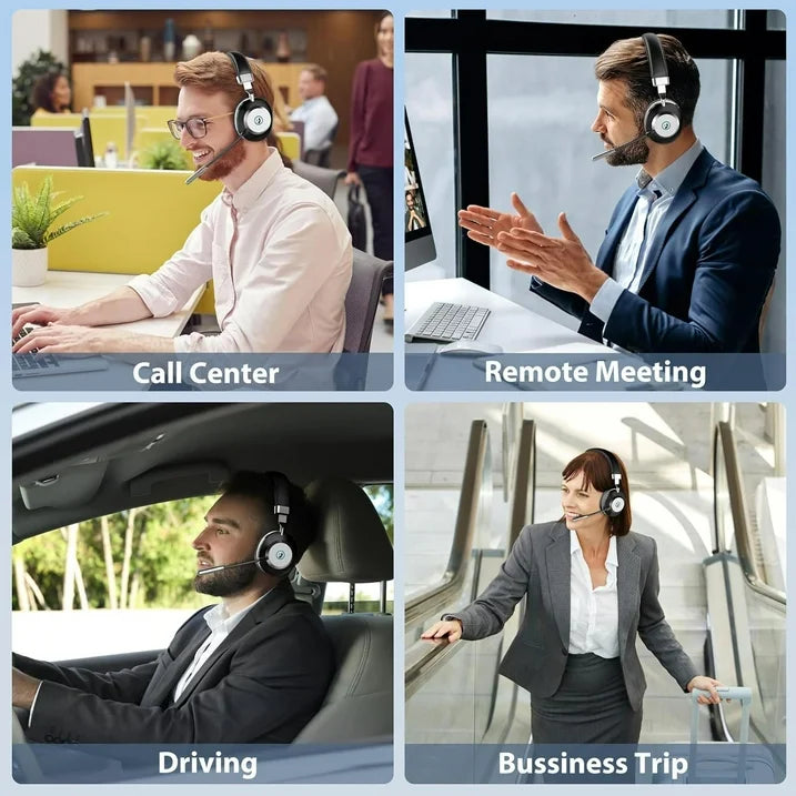 Bluetooth Headset with Microphone,Wireless Headphones with AI Noise Cancelling Mic and USB Dongle,45hrs talktime,On Ear Headphones with Mic Mute for Mac/Laptop/Zoom/Teams/Call Center/Office/Home