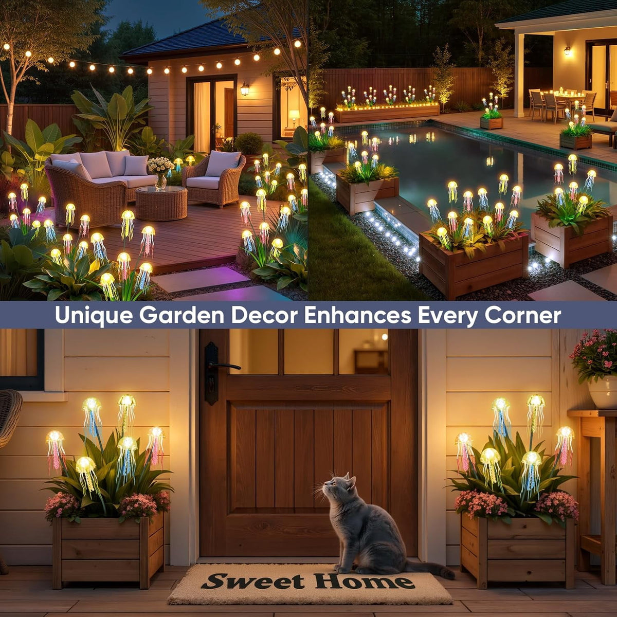 Solar Garden Lights Outdoor 2 Pack 12 LEDs Waterproof Solar Powered Jellyfish Lights Christmas Garden Decorative Lights for Outside Yard Pathway Lawn Warm White Decorations - Unique Gifts for Holiday