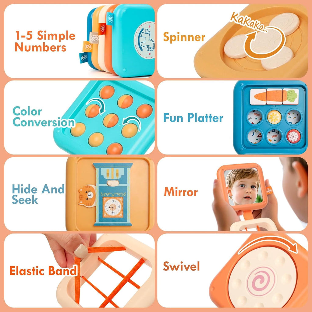 CEDQ Baby Busy Board Toys for 1 Year Old Montessori Toys for 1 Year Old 8 in1 Travel Sensory Toys Toddler Learning Toys ctivities Busy Cube Birthday Gifts for Boy Girl My First Montessori Busy Board