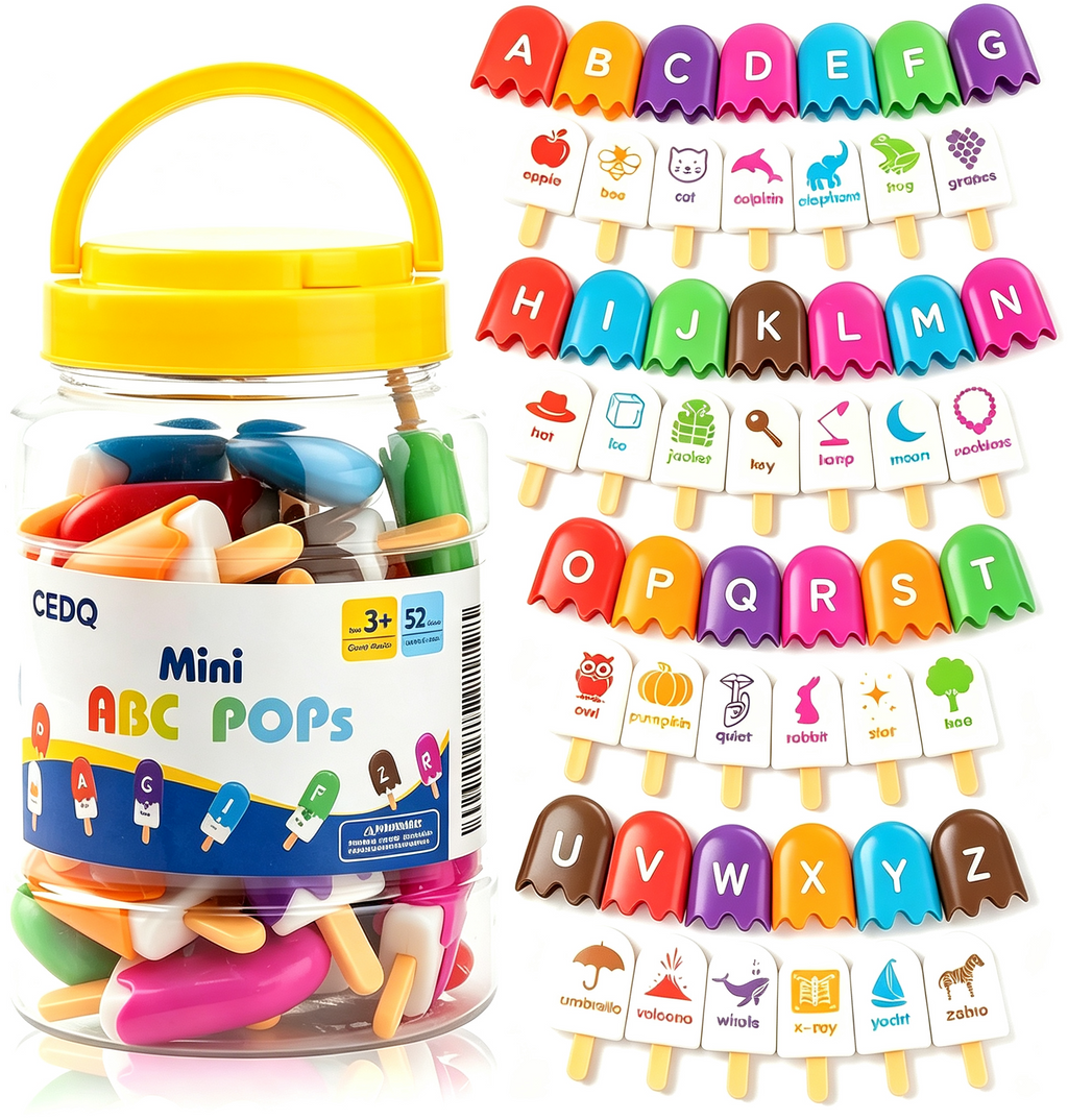 CEDQ ABC Alphabet Learning Toys for Baby 3 4 5 Alphabet Popsicles Animal Matching Toy Uppercase Lowercase Preschool Learning Activities Montessori Toys Back to School Gifts for Kids Ages 3+ 52 Pcs