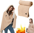 Heated Shawl Wrap Portable Electric Heated Shawl Fast Heating USB Blanket Shawl with 3 Heating Levels Soft Zipper Hooded Blanket Shawls for Women Men Home Outdoor Office Use Gifts (No power bank)