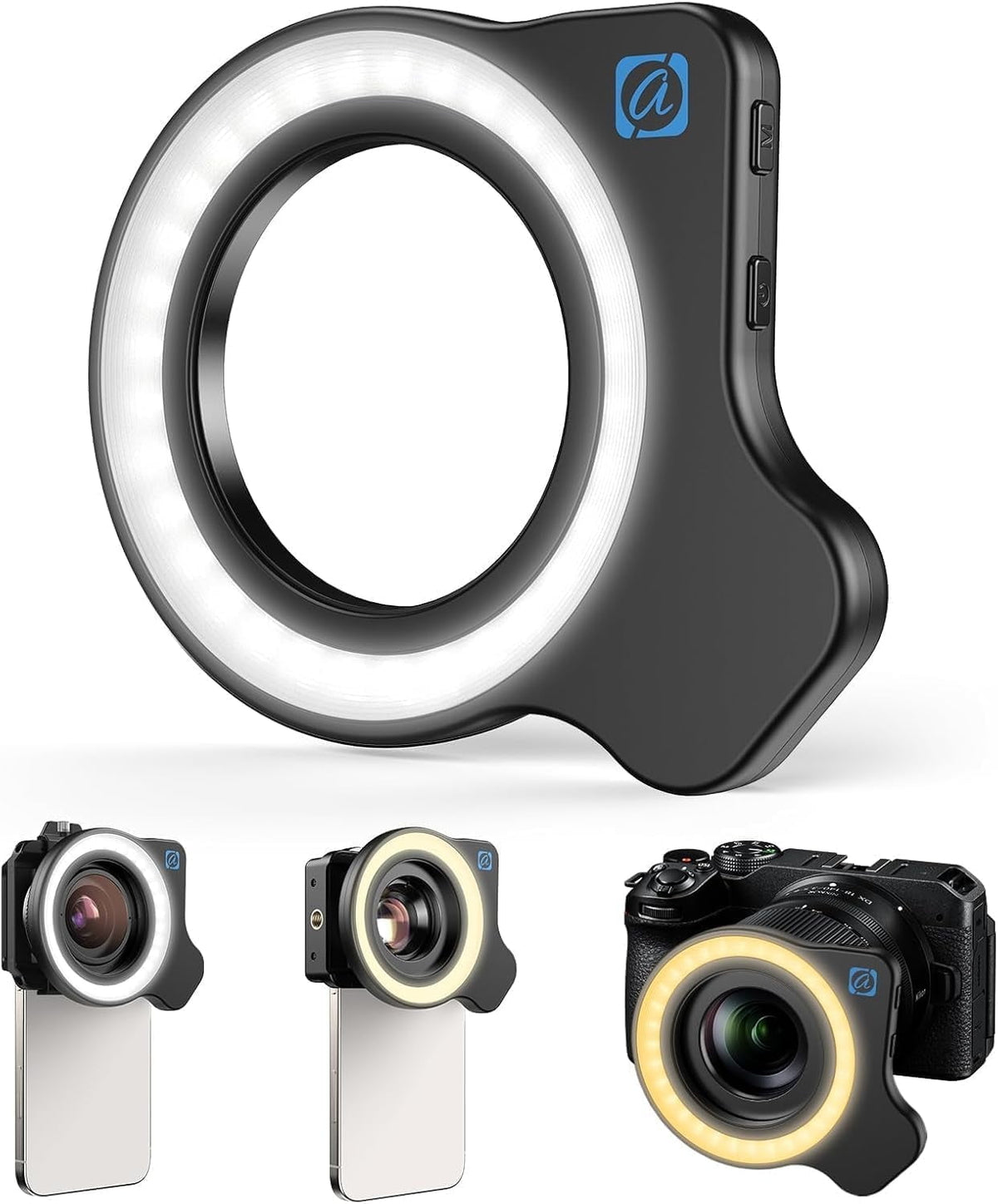 Macro Lens Fill Light for 37mm+52mm Thread Portable Camera Phone Lens Ring Light with High Power 32 LED/CRI 95+/ 45 Light Modes Lens Attachments for All 37mm+52mm Phone Lens/Filter/Camera Lens