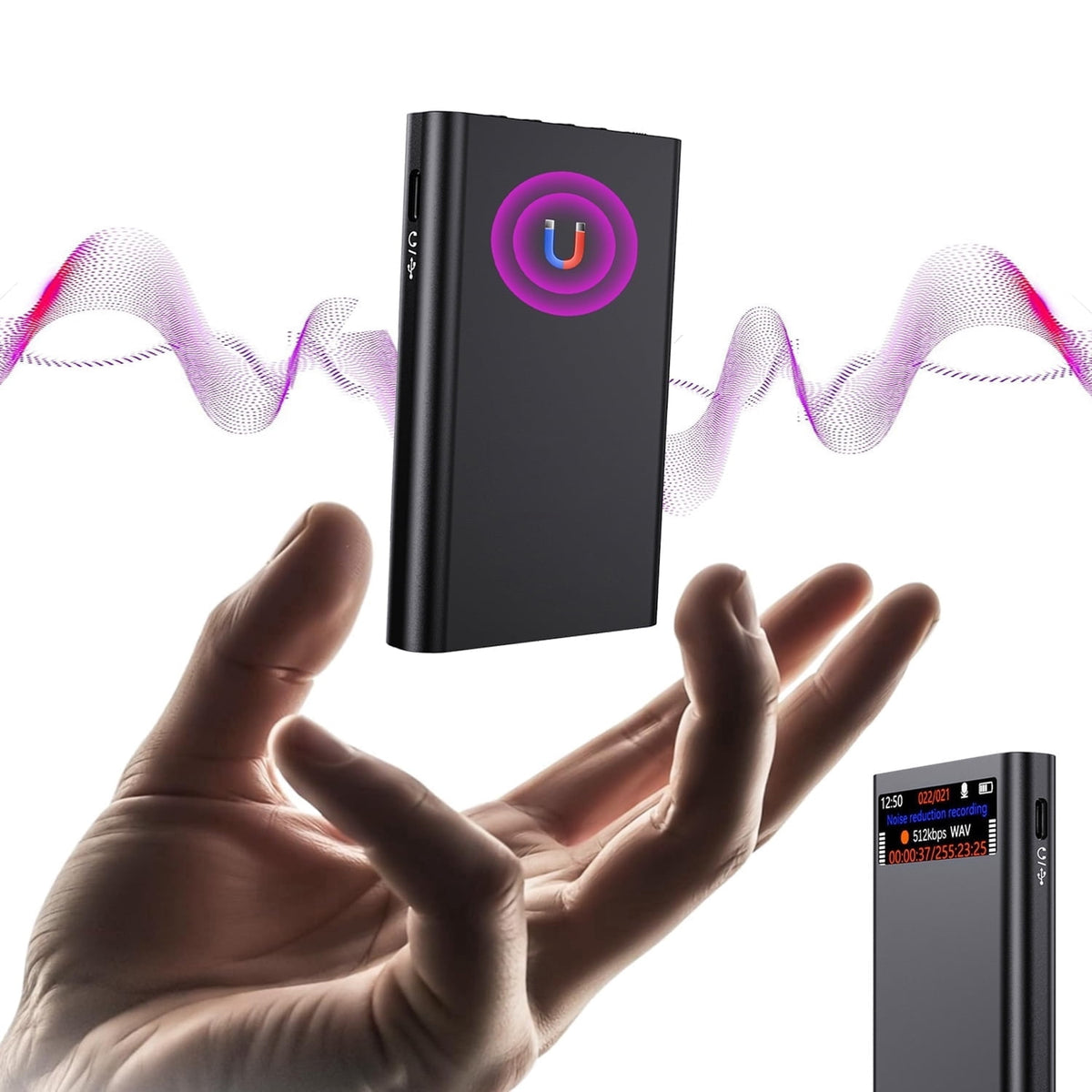 Magnetic Voice Activated Recorder With Screen- (8500 Hours) Voice Recorder with DSP 4.0-AI Noise Cancellation-64GB Portable Recording Device Voice Recorder with Playback for Work Meetings Lectures