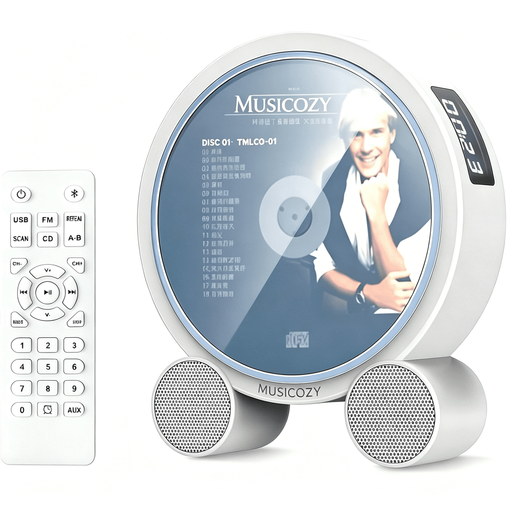 Portable Vertical CD Player with Bluetooth for Home with LCD Screen Wireless Audio CD Player with Remote Control Rechargeable Battery Built in HiFi Speakers Support Timed Music ON/Off FM USB SD
