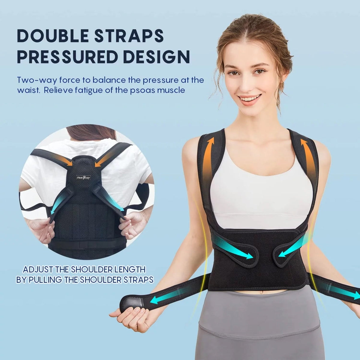 MUSICOZY Back Brace Posture Corrector for Women and Men  Back Straightener Posture Corrector  Scoliosis and Hunchback Correction  Back Pain  Spine Corrector  Support  Adjustable Posture Trainer  Small