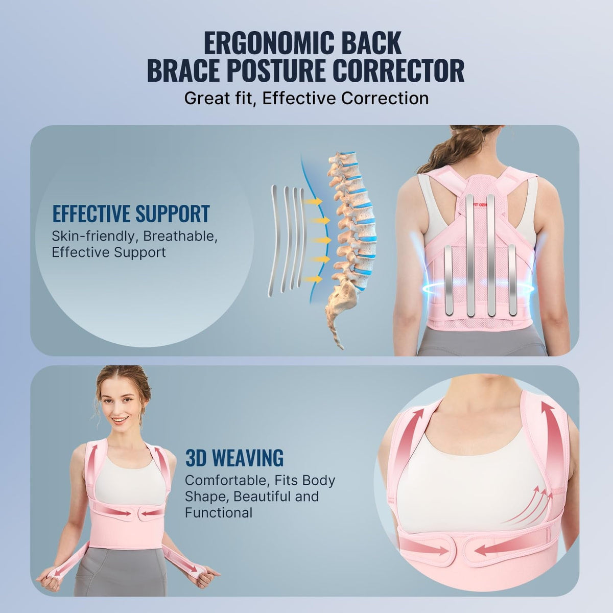 MUSICOZY Back Brace Posture Corrector for Women  Back Straightener Posture Corrector  Scoliosis and Hunchback Correction  Back Pain  Spine Corrector  Support  Adjustable Posture Trainer Pink Large