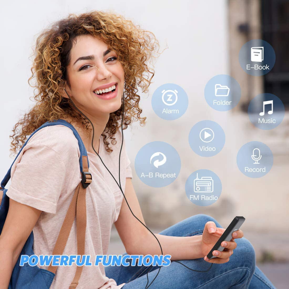 MP3 Player  Music Player with 64GB Micro SD Card  Earphone Build-in Speaker/Photo/Video Play/FM Radio/Voice Recorder/E-Book Reader  Supports up to 128GB for Kids Running Walking