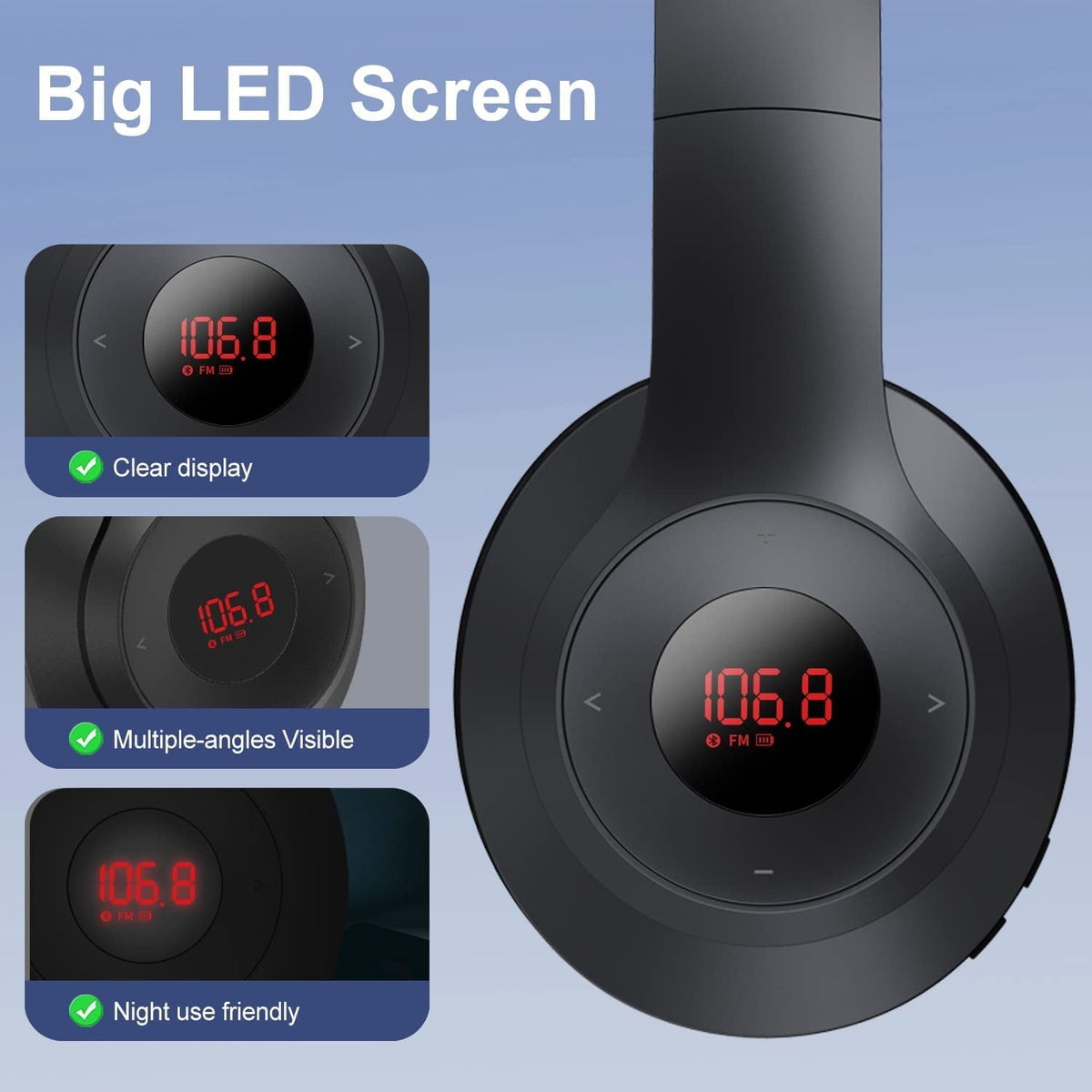 Wireless FM Radio Headphones with Bluetooth  Built-in Microphone  LED Display  Rechargeable & Portable Headphones  Soft Ear Muffs  FM Headset Radio Receiver for Meeting  Works  Hiking  Jogging