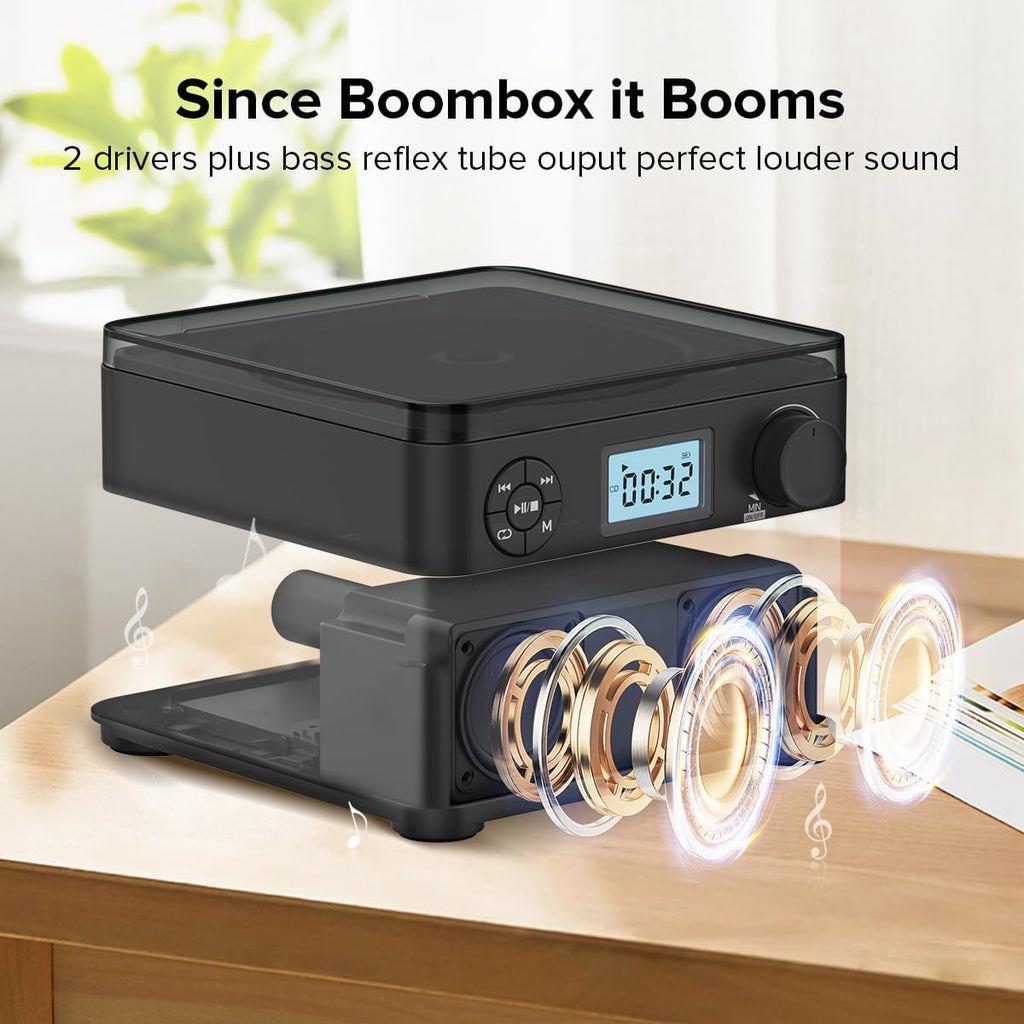 Portable CD Player Boombox with Bluetooth CD Players for Home with Stereo Speakers Rechargeable BoomBox CD Player with FM Radio Support CD/MP3 USB/TF Card Headphone Jack for Home and Kids Gift