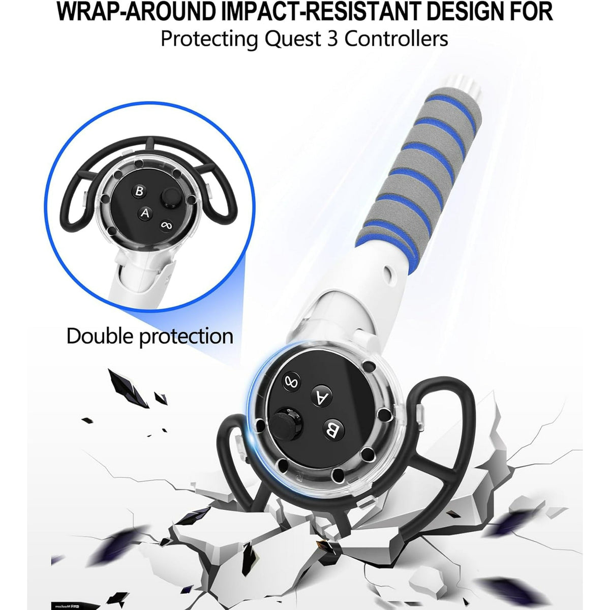 3 in 1 Handle Attachments for Meta Quest 3 Controller Grips Accessories  VR Handle Extender Extension Grips for Oculus Quest 3 Beat Saber  Golf Club  Gorilla Tag Long Arms  Rowing Crew White