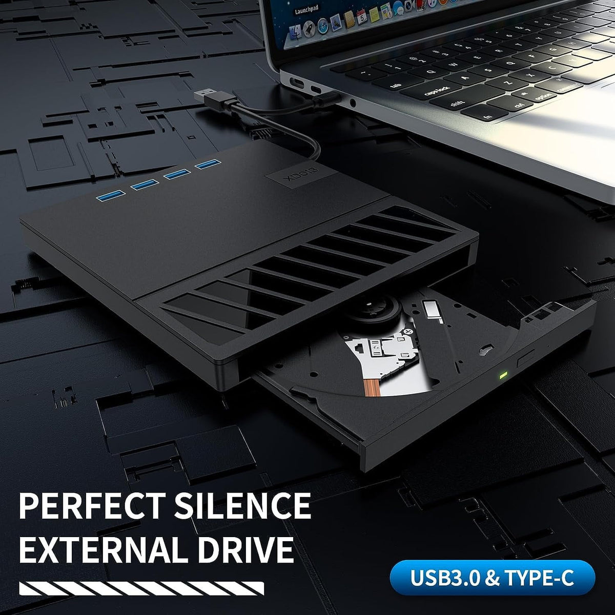 Foreyou External CD/DVD Drive for Laptop  7 in 1 USB Ultra-Slim Portable CD/DVD Player Burner