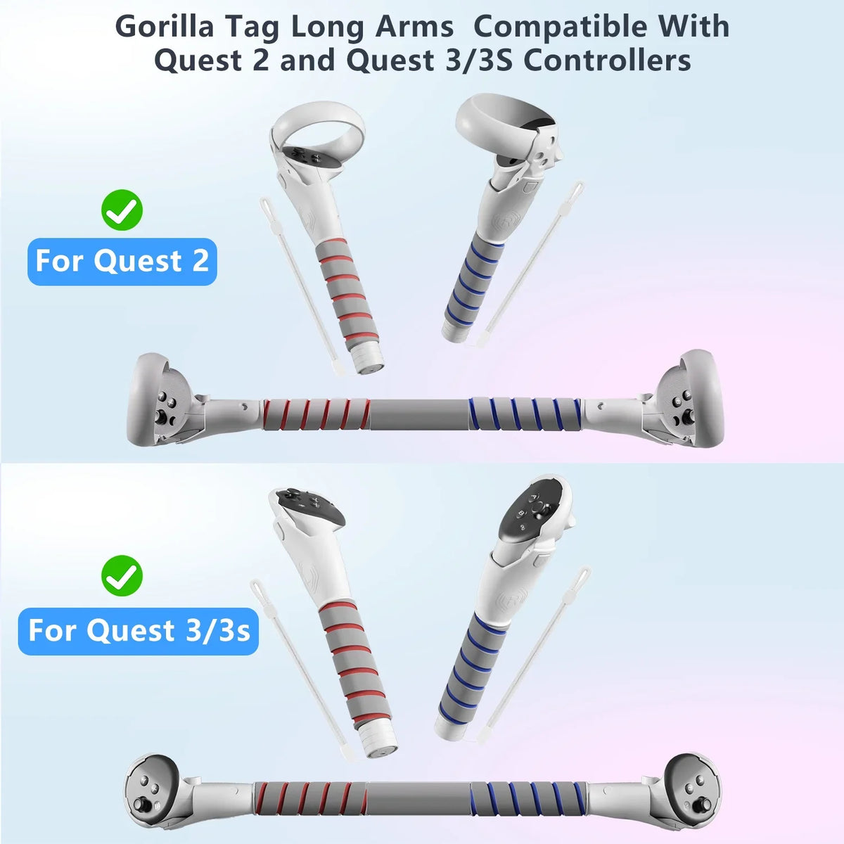 VR Accessories Handle Attachments for Meta/Oculus Quest 2/3/3S  Dual Handles and Long Stick Handle Extension Grips to Play Multiple VR Games  Gorilla Tag Long Arms Grips Beat Saber Golf Club Baseball