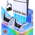 PS5 Slim Stand and Turbo Cooling Station with Controller Charging Station for Playsation 5  3 Levels Cooling Fan  RGB Light  15 Game Storage  Headset Holder for PS5 Digital/Disc