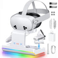 Charging Dock for Meta Quest 3S  VR Headset & Controllers Charging Stand with RGB LED Light  VR Accessories with 2 Rechargeable Batteries for Oculus Quest 3S  Fast Charging Station