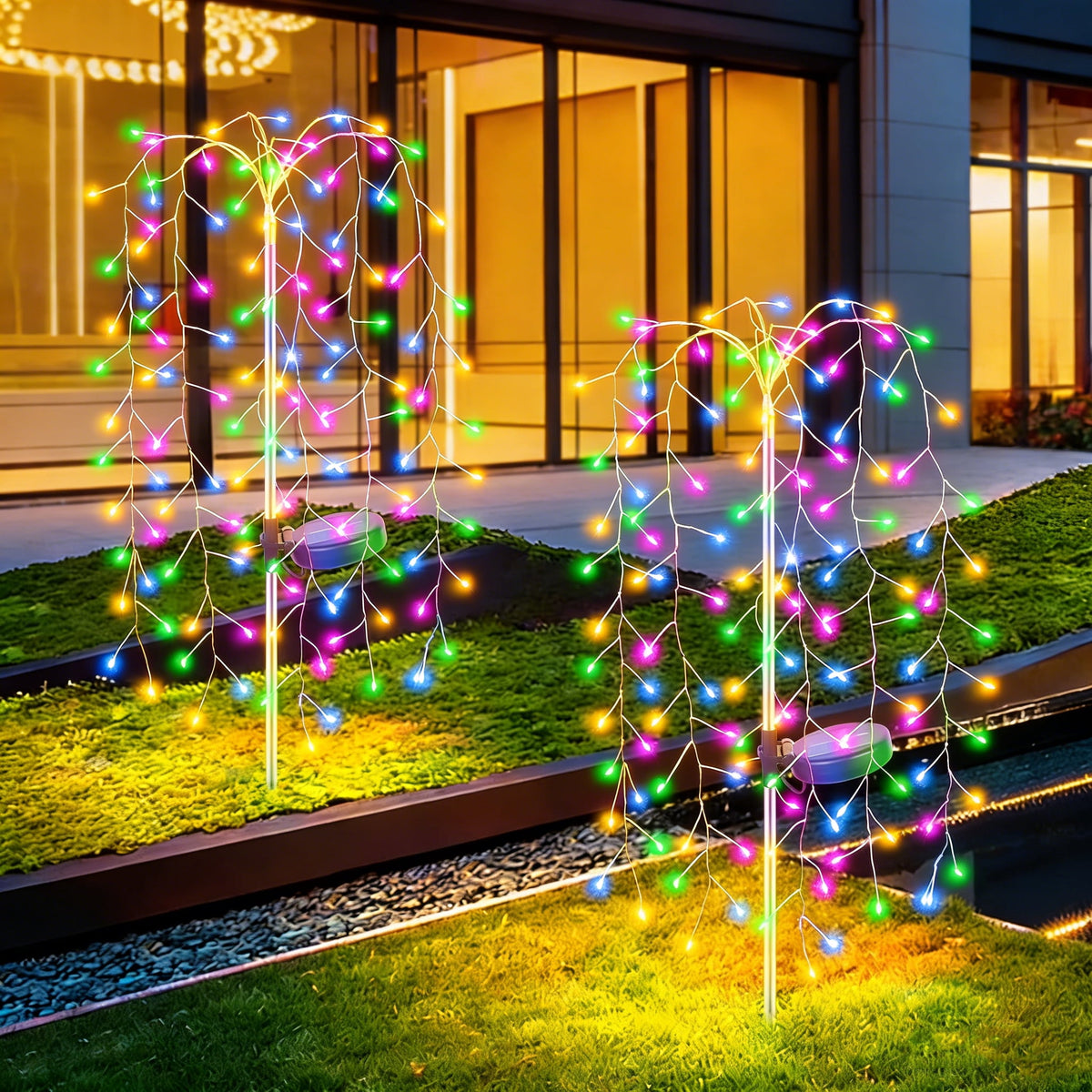 Solar Garden RGB Lights 240 LED Firework Lights Color Christmas Garden Light with Twinkling 2 Pack Fairy Swaying Landscape Light Outdoor Waterproof Path Light for Garden Yard Party Decoration Gifts