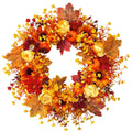 Fall Wreath Thanksgiving Decorations - 18inch Fall Wreath with Pumpkin Maple Leaf for Front Door - Autumn Wreath Artificial Wreaths with Flower for Thanksgiving Halloween Harvest Festival Home Decor