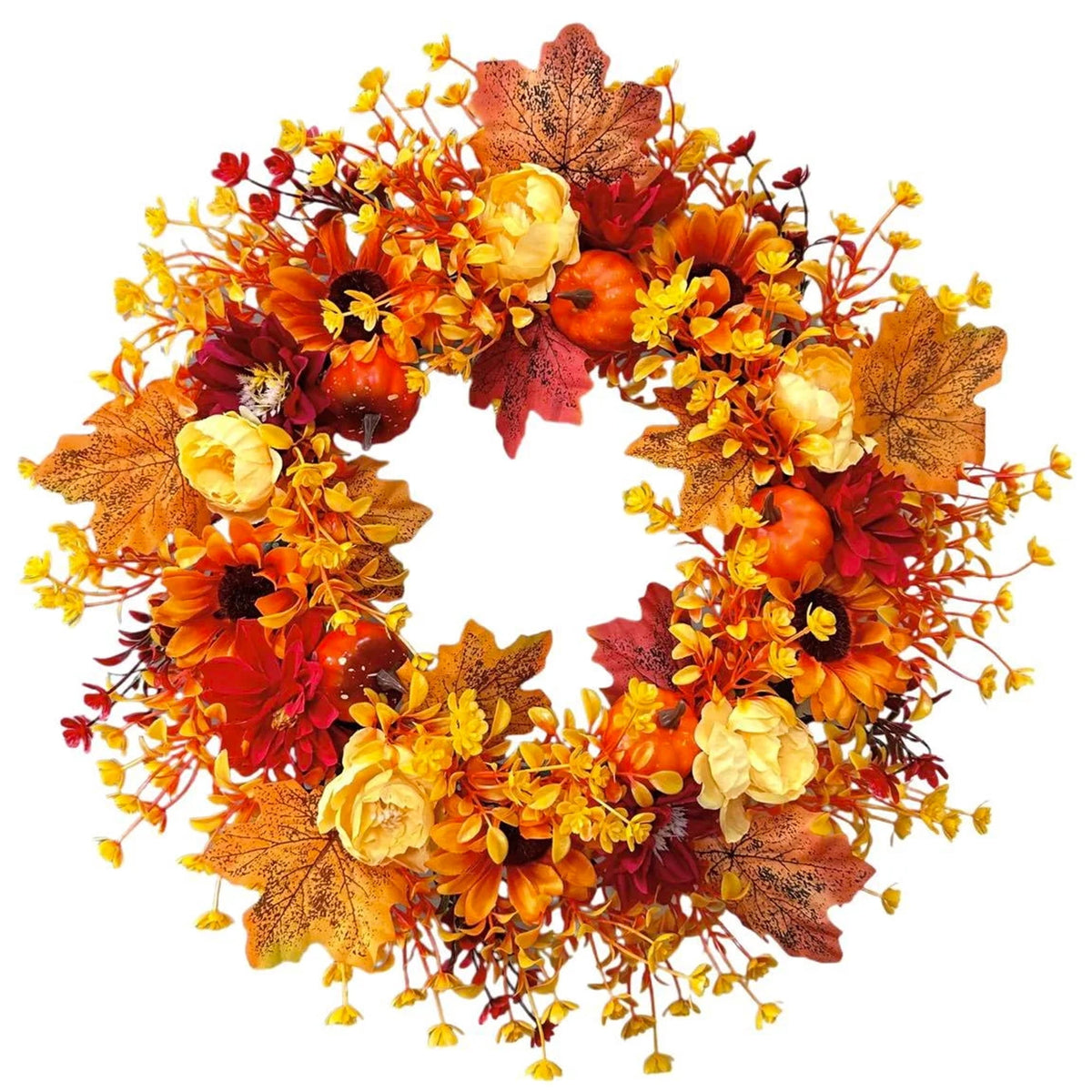 Fall Wreath Thanksgiving Decorations - 18inch Fall Wreath with Pumpkin Maple Leaf for Front Door - Autumn Wreath Artificial Wreaths with Flower for Thanksgiving Halloween Harvest Festival Home Decor