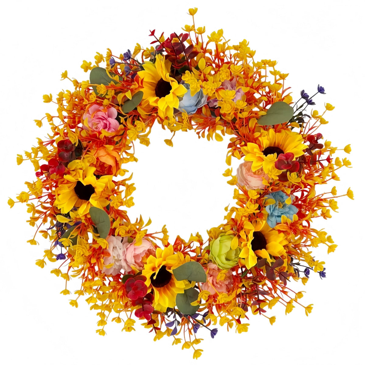Fall Wreath Thanksgiving Decorations-18inch Fall Wreath with Sunflower Maple Leaf for Front Door - Autumn Wreath Artificial Wreaths with Flower for Thanksgiving Halloween Harvest Festival Home Decor