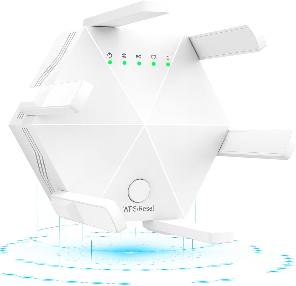WiFi Amplifier WLAN Booster WLAN Repeater WiFi Range Extender 300Mbps(5999sq.ft) WiFi 2.4GHz Band WPS Wireless Signal Strong Penetrability with Ethernet Port 6 Antennas 360° Full Coverage