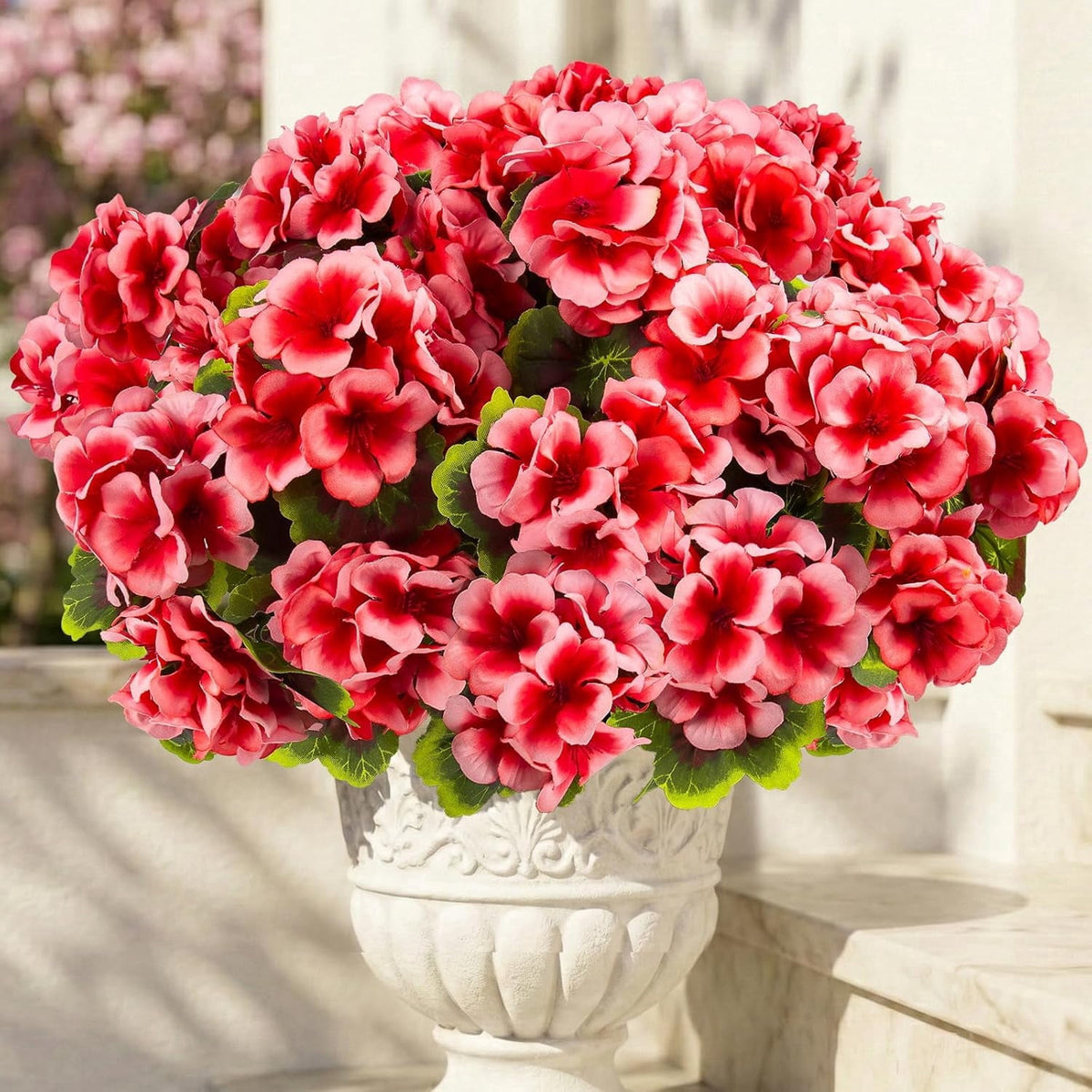 XEAZON Artificial Fake Flowers for Outdoors Decoration 6 Bundles Silk Geraniums Flower UV Resistant Look Real Faux Plants for Spring Summer Garden Porch Patio Window Box Balcony Planters Home Decor