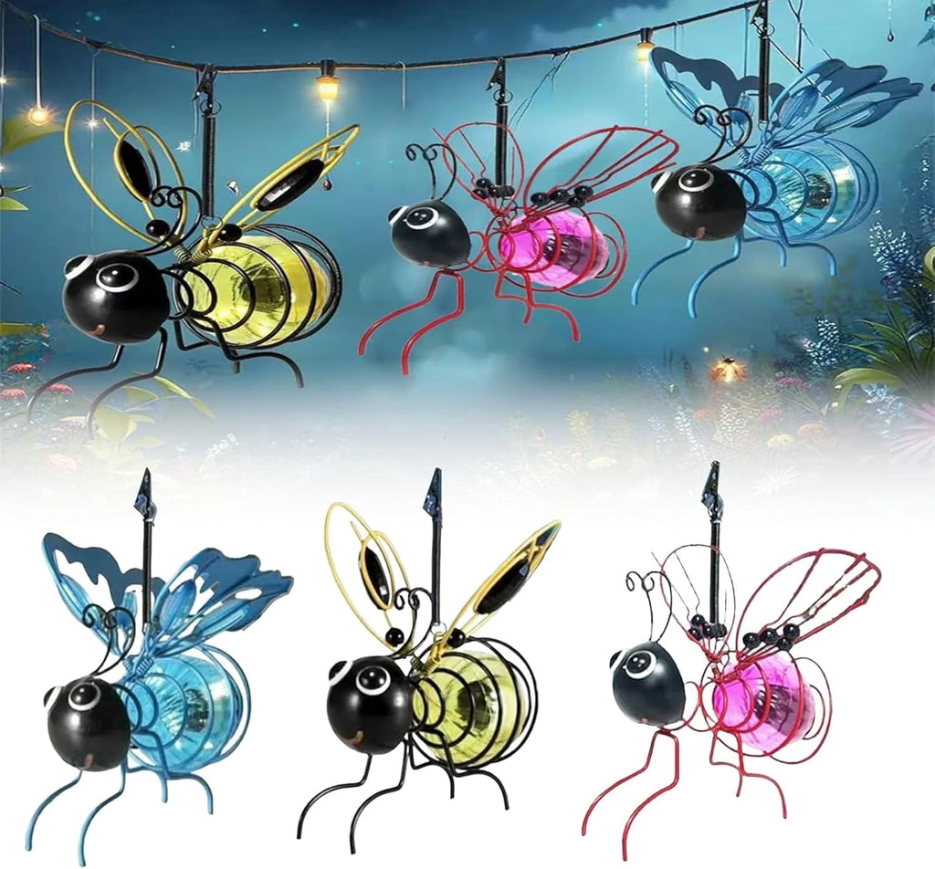 XEAZON Solar Bees Lights Outdoor Hanging Bee Solar Garden Light Garden Solar Bees Simulation Lights Waterproof Bumble Bees Solars Light for Party Festivals Garden Decor Birthday Gifts (3pcs)