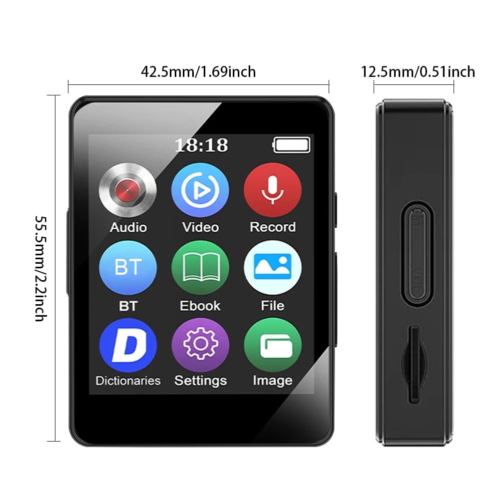 MP3 Player Mini Digital Walkmen Portable MP4 Bluetooth Stereo Speaker HiFi Music Player Multifunction Recording Alarm Clock Video Playback Photo Album Supports up to 128GB for Kids Running Walking