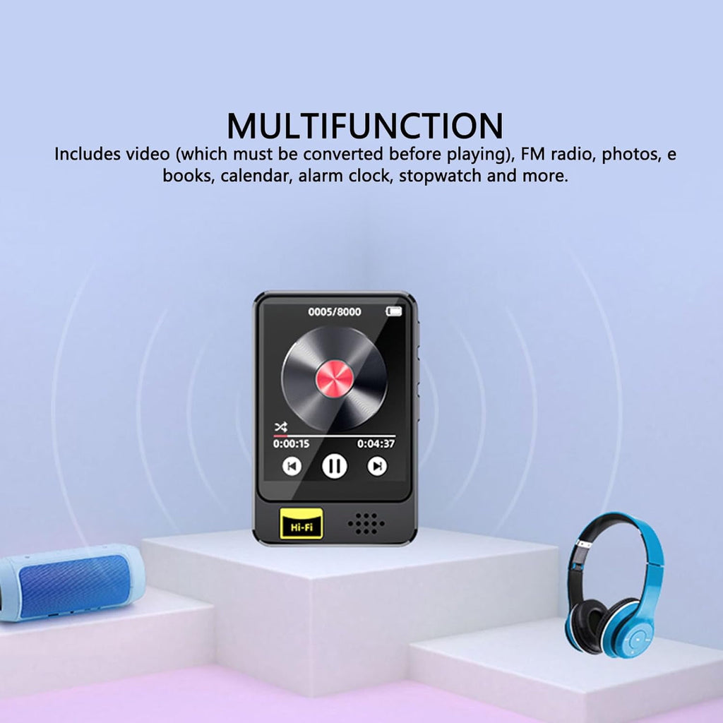 MUSICOZY MP3 Player with Bluetooth 32GB Music Player with Built-in HD Speaker Calendar Alarm Clock Touch Screen FM Radio Voice Recorder Hifi Sound E-Book function MP3 MP4 Player with Earphones
