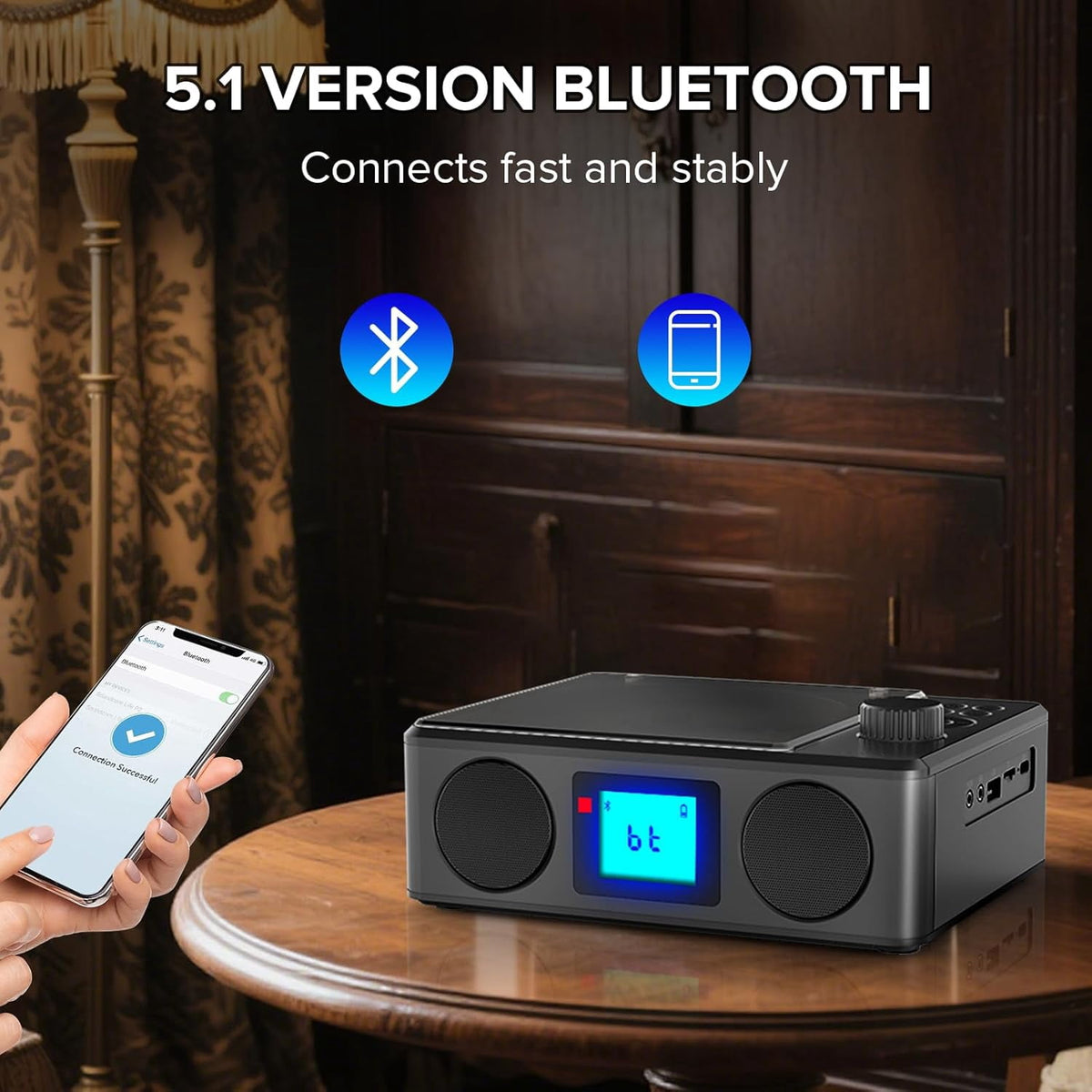 Portable CD Player Bluetooth with Speakers and Remote Rechargeable Desktop CD Radio with Sleep Timer-Retro Portable CD Players for Home/Outdoor - USB/TF/LCD Display/Earphone Jack-Music Lover/Gift