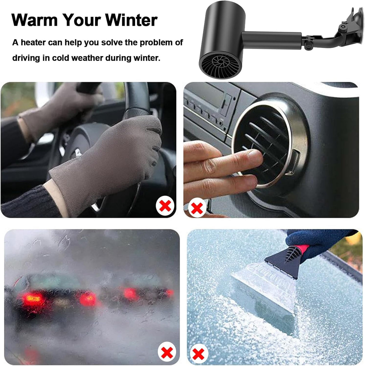 Car Heater Portable Fast Heating & Cooling Car Fan 12V 150W Heating Windshield Defogger Vehicle Demister Can handhold Split-Type Heater Car Defroster Windshield wIth Rotate with Cigarette Lighter
