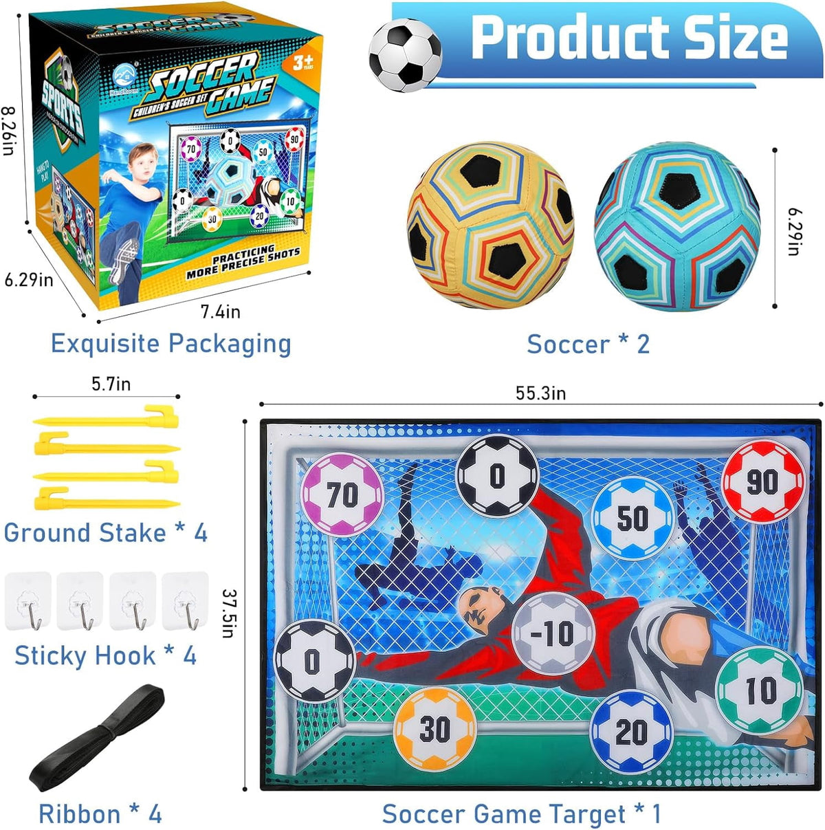 CEDQ Toy Soccer Ball Game Set for Boys and Girls Kids Sports Toys Indoor Outdoor Backyard Toss Soccer Goal Game with 2 Balls 1 Flannel Target Soccer Toys for 3-5 6-8 8-12 Years Old Kids Birthday Gift