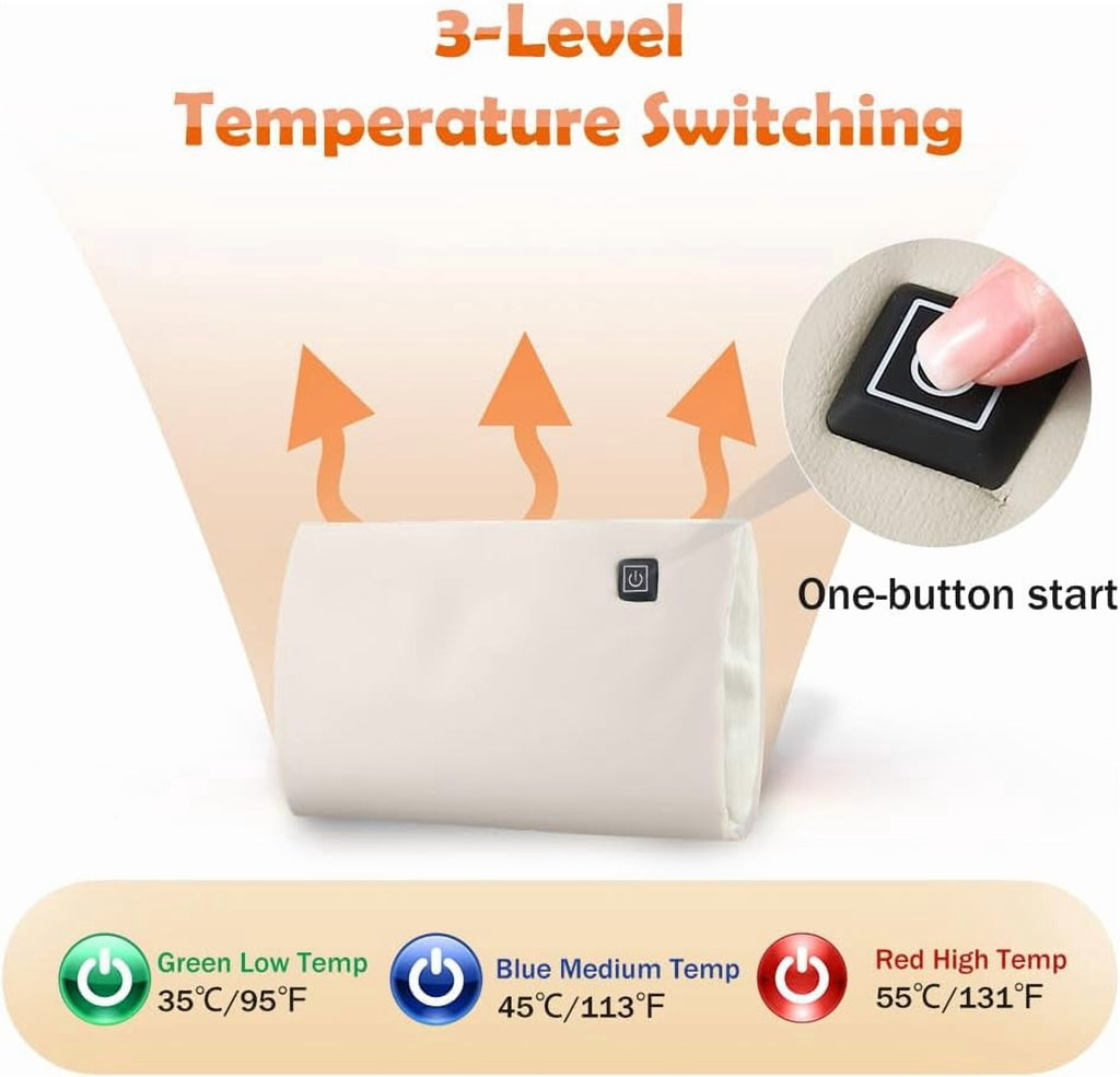 Electric Heated Hand Warmer Pouch Portable USB Rechargeable Heated Hand Warmer 3-Level Smart Temperature Control Dual-Sided Graphene Heating for Men Women Child Sleeping Resting Foot Home Outdoor
