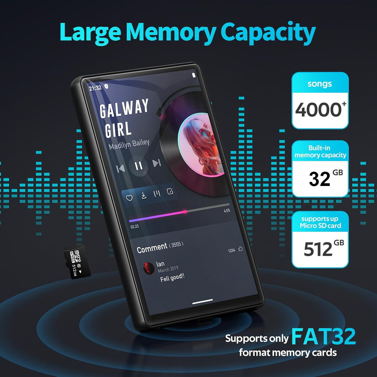 Newest 160GB MP3 Player with Bluetooth and WiFi Android 11 OS MP3 & MP4 Players with 5 Touchscreen and Speaker 3GB RAM & 32GB ROM 2500mAh Music Player with Spotify Audible Amazon Music Play Store