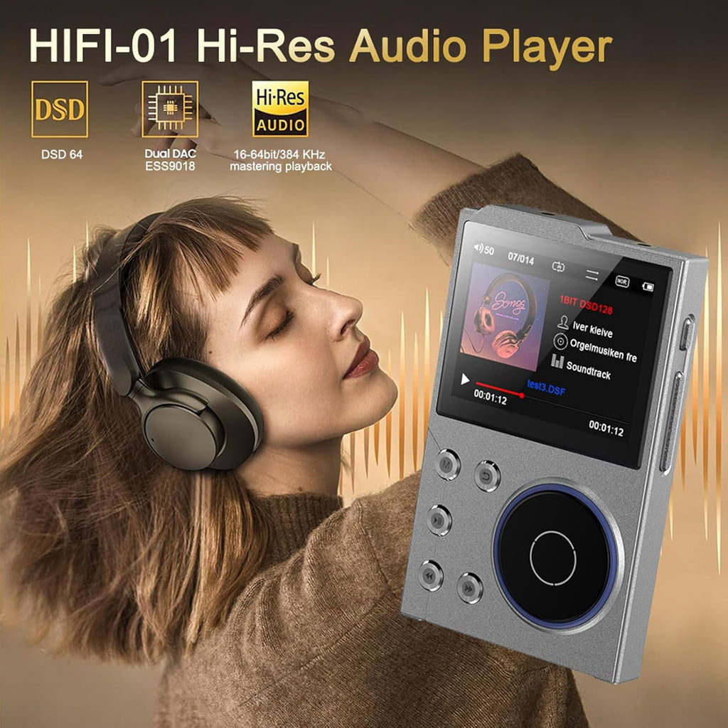 MUSICOZY 80GB MP3 Player with Bluetooth 5.3 Lossless DSD FLAC HD HiFi Portable Digital Music Player with FM Radio Recording 2.4in HD Screen Music Mp3 Player 10H Music Playback 128GB Support