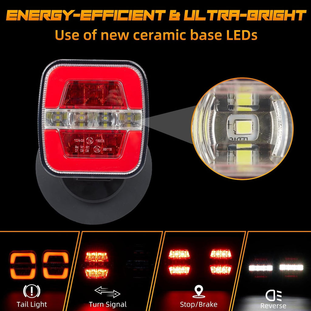 Wireless Trailer Lights-Magnetic Trailer Lights Adjustable Tow Light with Suction Cup Rechargeable Towing Tail Light Kit Brake Turn&Reverse Light Portable LED Towing Lights for Trucks Boat RV Camper