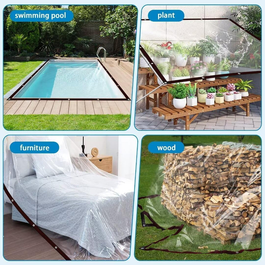 Clear Waterproof Tarps with Grommets 7x13FT with 1 Rolls Ropes Clear Vinyl Tarp Heavy Duty Anti Tear Outdoor Clear Plastic Tarp Clear PVC Covering for Patio Henhouse Porch Canopy Plant Garden Camping