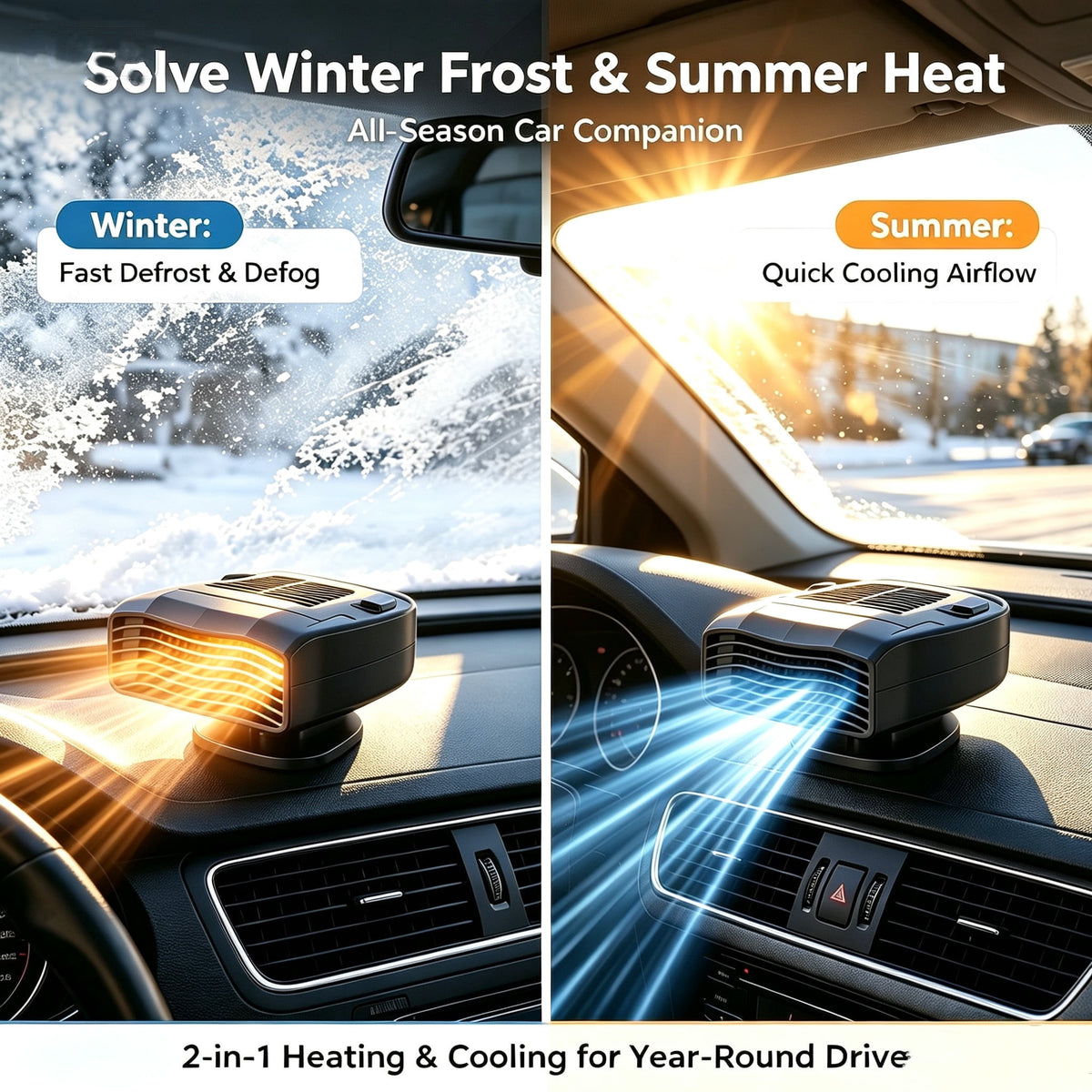 Portable Car Heater 2 in 1 Fast Heating Cooling Auto Fan 12V/140W Windshield Defogger Window Defroster 360 Degree Rotation Automobile Defogger Fan Car Heater Cigarette Lighter Plugs for Car Trucks