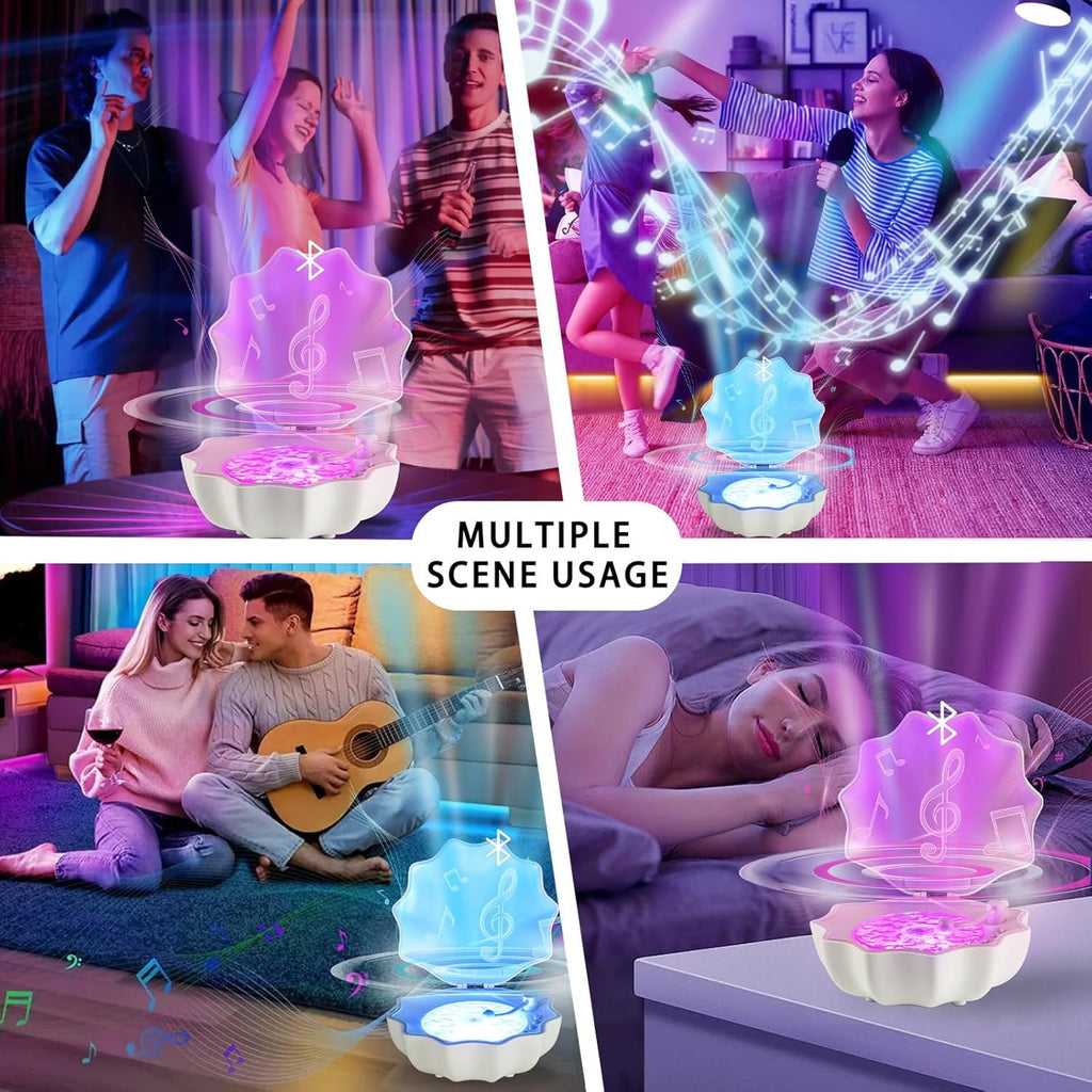 MUSICOZY Waves Vinyl Bluetooth Speaker with Mood Lamp Shell Ocean Wave Projector Light 7 Colors Waves Night Light for Bedroom Living Office (Purple)