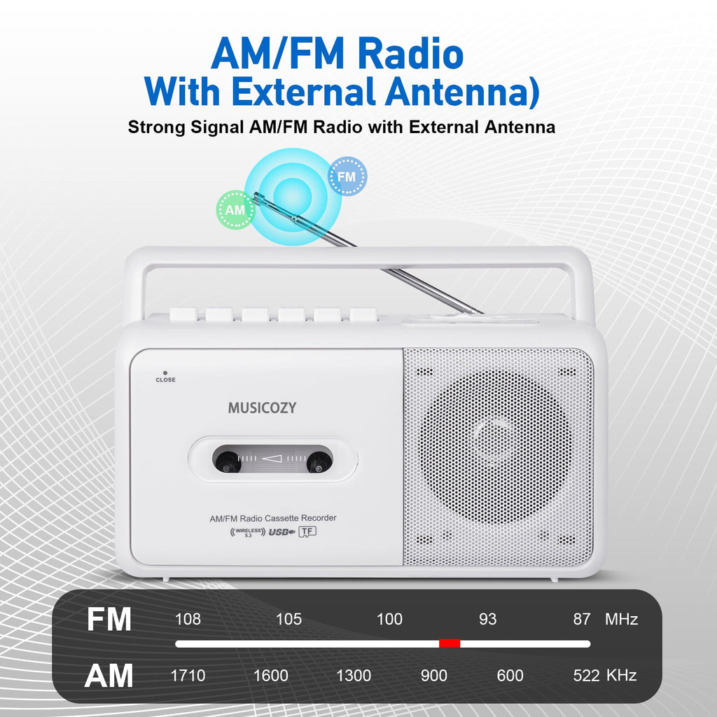 Portable Cassette Player with AM/FM Radio Bluetooth Casette Tape Player Recorder with Headphone Jack Cassette Boombox for Home and Travel Elderly Gift Audio to Cassette Converter AC/Battery Power