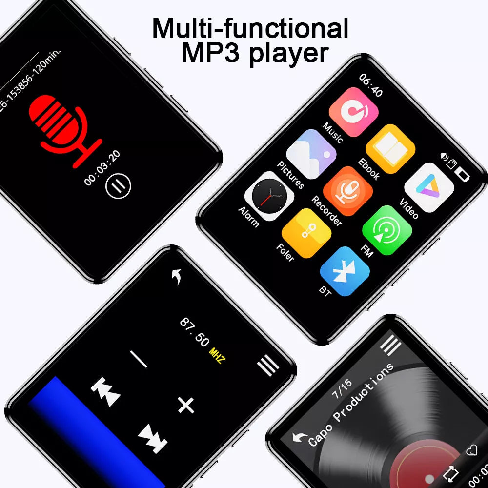 MP3 Player Bluetooth 5.3 32GB Mp3 Music Player with 2.4 Touch Screen Portable Digital Audio Player with HD Speaker FM Radio Sports Music Player Recording Support up 128GB Black