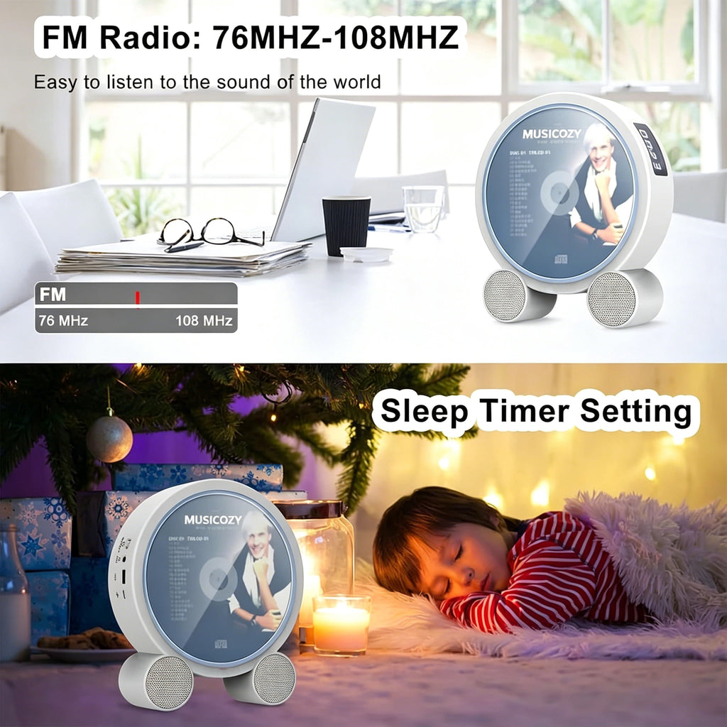 Portable Vertical CD Player with Bluetooth for Home with LCD Screen Wireless Audio CD Player with Remote Control Rechargeable Battery Built in HiFi Speakers Support Timed Music ON/Off FM USB SD