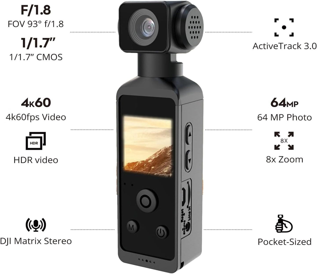 4K Mini Body Camera 128G Handheld Action Camera with 1.3 Portable Camcorder with IR Cut Auto Night Vision & Loop Record for Outdoors Sports Police Law Enforcement SD Card Slot Waterproof Case