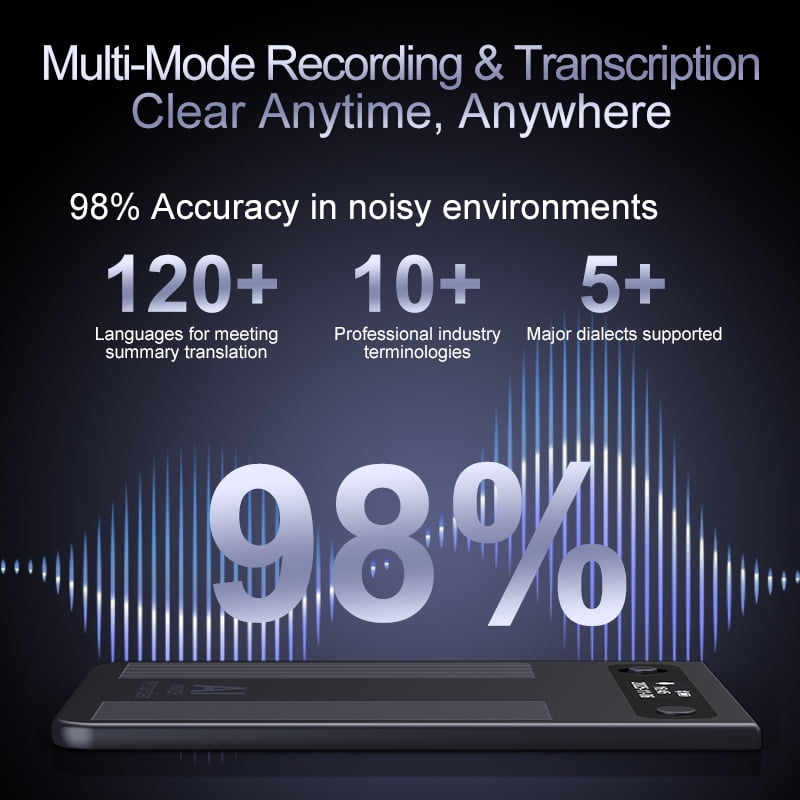 MUSICOZY AI Voice Recorder Note Voice Recorder Transcribe&Summarize AI Noise Cancellation Technology Supports 120 Languages 64GB Memory APP Control Audio Recorder for Lectures Meetings Call Dark Gray