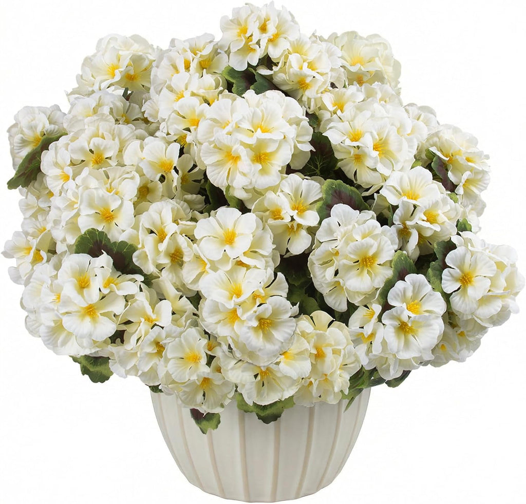 XEAZON Artificial Fake Flowers for Outdoors Decoration 6 Bundles Silk Geraniums Flower UV Resistant Look Real Faux Plants for Spring Summer Garden Porch Patio Window Box Balcony Planters Home Decor